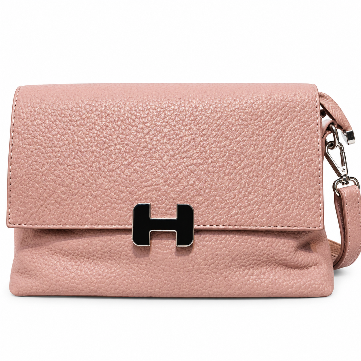 blush pink pebbled leather crossbody handbag for women