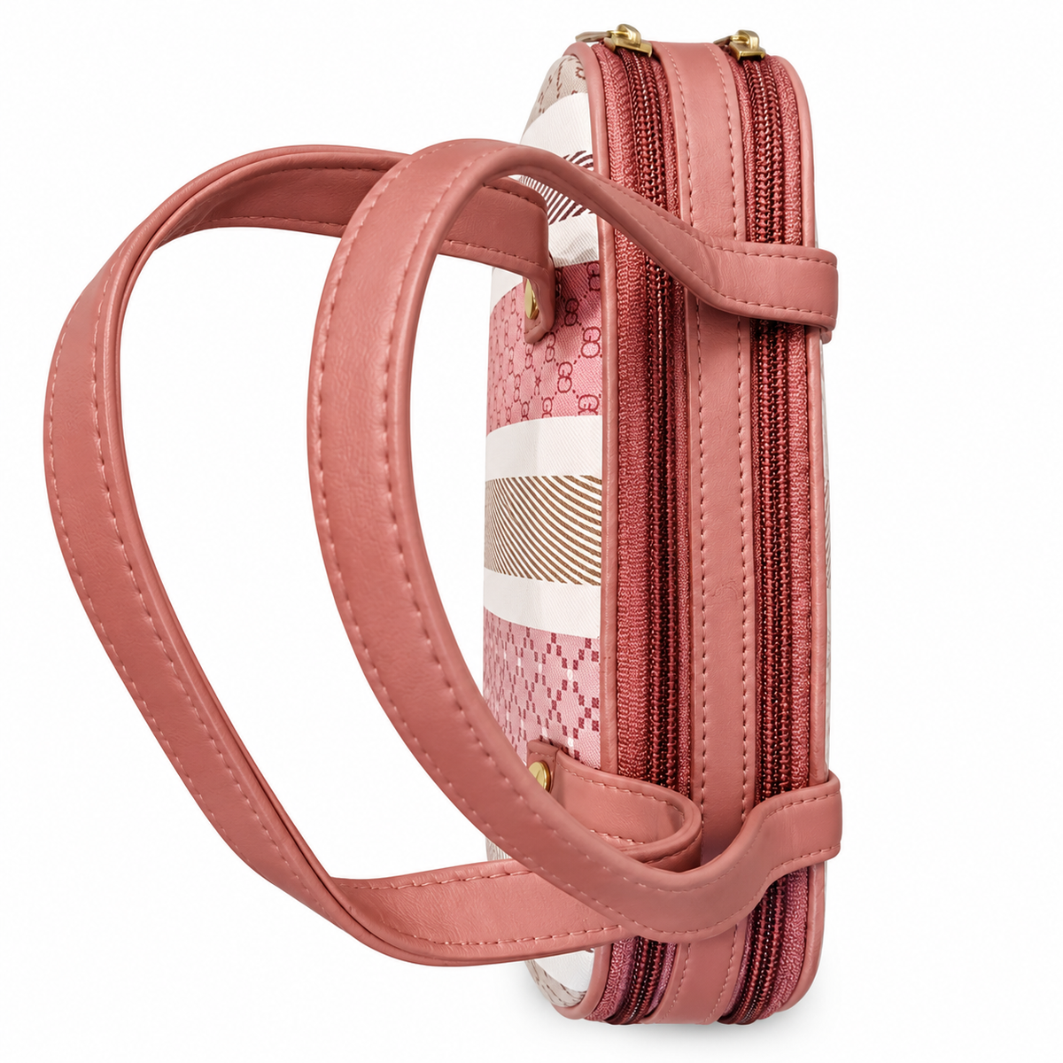 PREMIUM DUSTY ROSE DOUBLE ZIP HANDBAG WITH FRONT ZIP POCKET