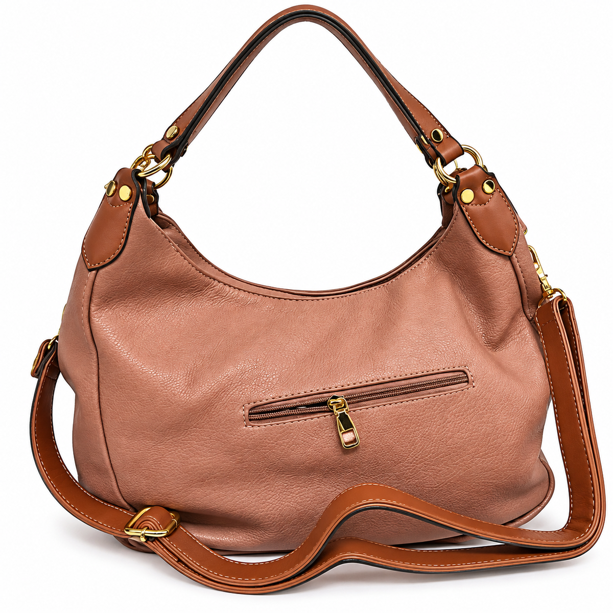 Soft Textured Hobo Shoulder Bag with Adjustable Strap – Dusty Rose