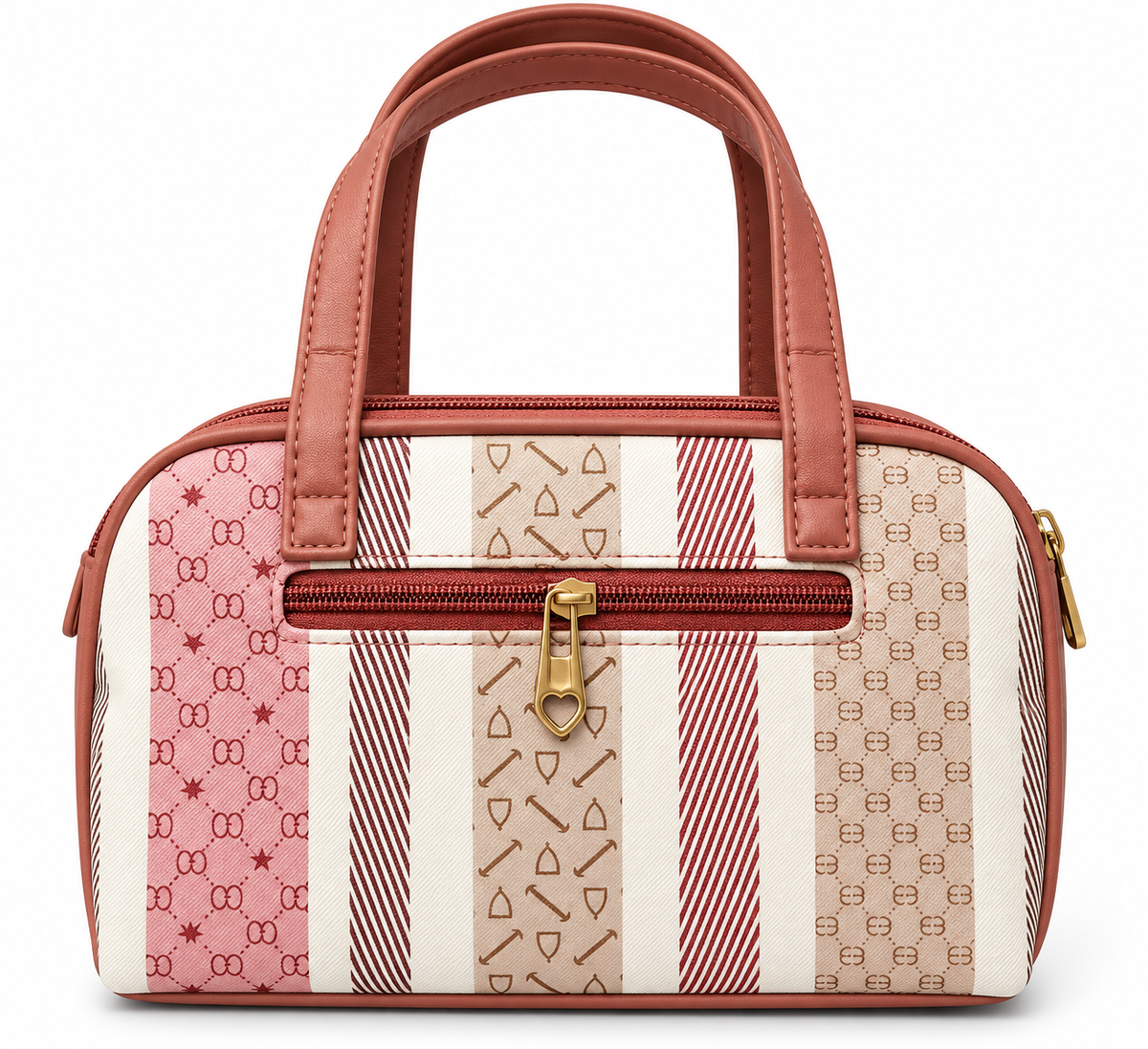 PREMIUM DUSTY ROSE DOUBLE ZIP HANDBAG WITH FRONT ZIP POCKET