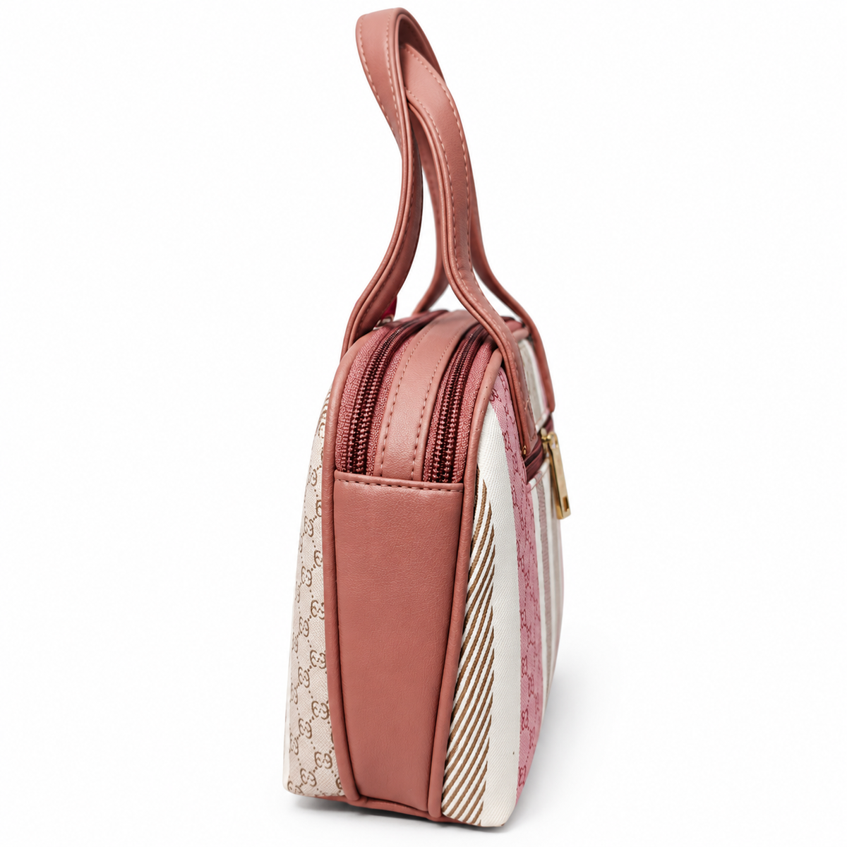 PREMIUM DUSTY ROSE DOUBLE ZIP HANDBAG WITH FRONT ZIP POCKET