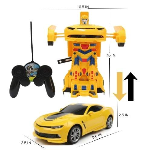 2-in-1 RC Transforming Robot Car (Yellow) – Remote Control Auto Transform Vehicle with 360° Rotation, LED Lights &amp; Rechargeable Battery for Kids
