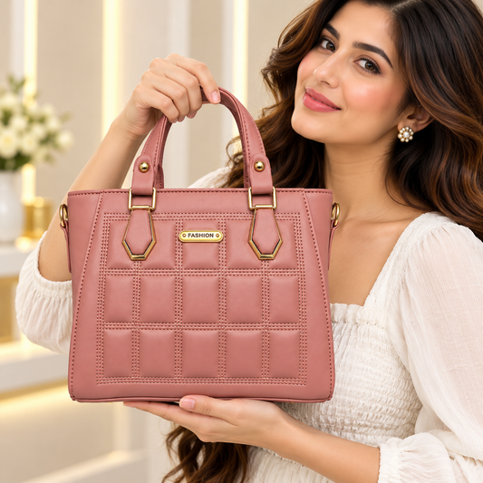 Fashion Dusty Rose Quilted Handbag with Adjustable Shoulder Strap