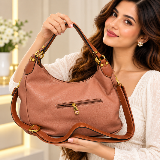 Soft Textured Hobo Shoulder Bag with Adjustable Strap – Dusty Rose
