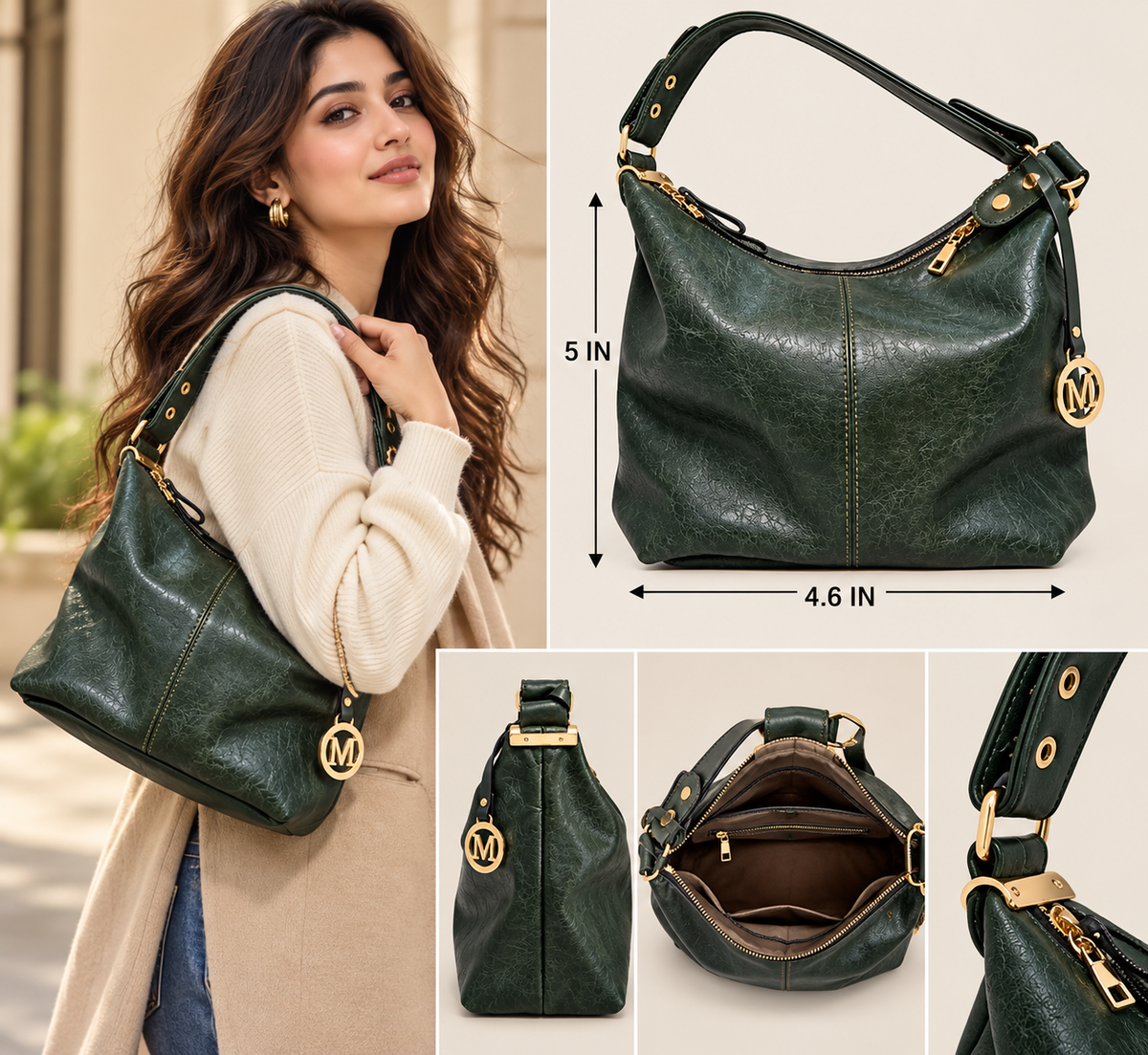 Dark Green Shoulder Handbag for Women