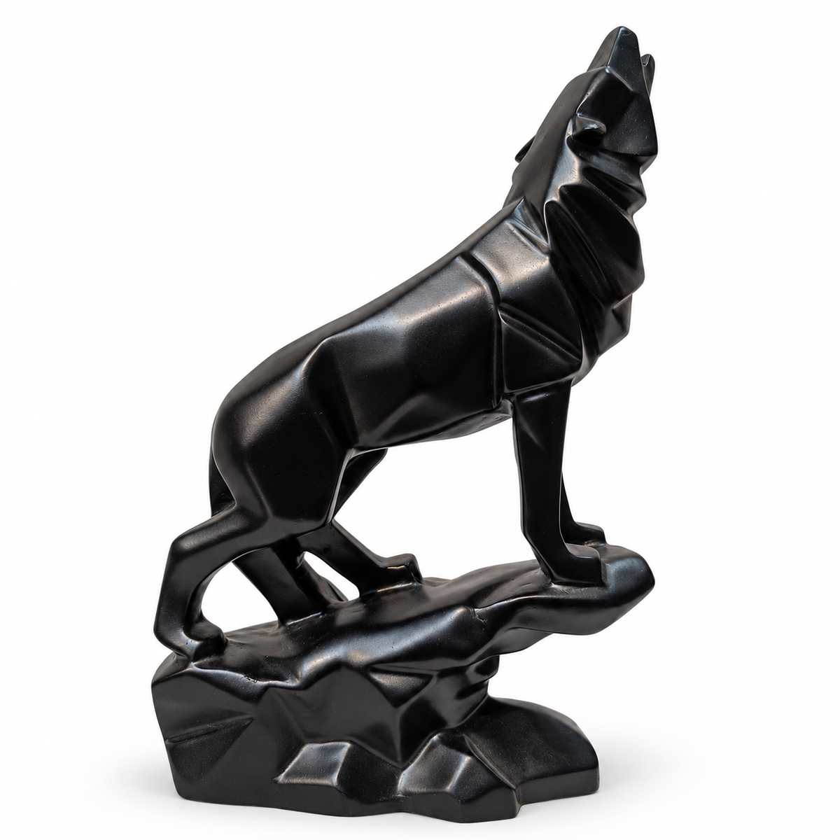 Geometric black howling wolf showpiece - luxury artistic home decor showpiece for living room, office, study and tabletop decoration