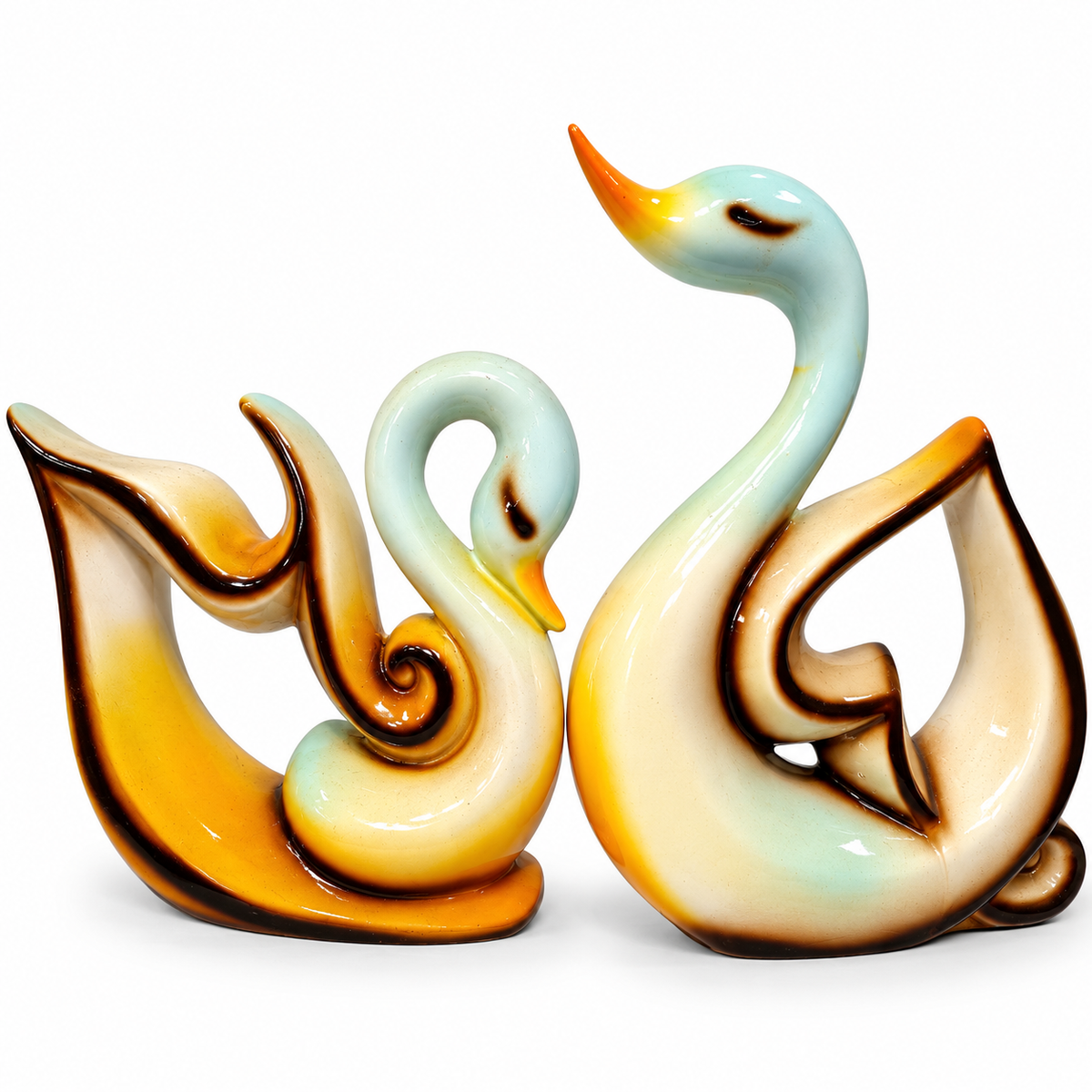Glossy ceramic swan pair – luxury artistic home decor showpiece for living room, office, study and tabletop decoration