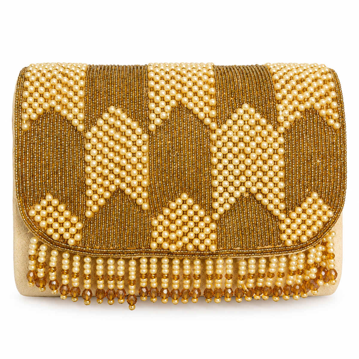 Gold Pearl Crystal Designer Clutch Bag Sling / hand bag for Party weare