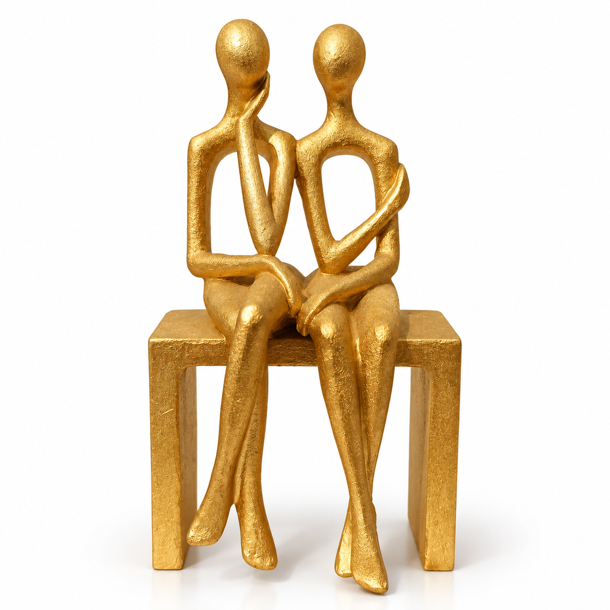 Golden abstract couple sitting on bench showpiece -luxury artistic home decor showpiece for living room, office, study and tabletop decoration