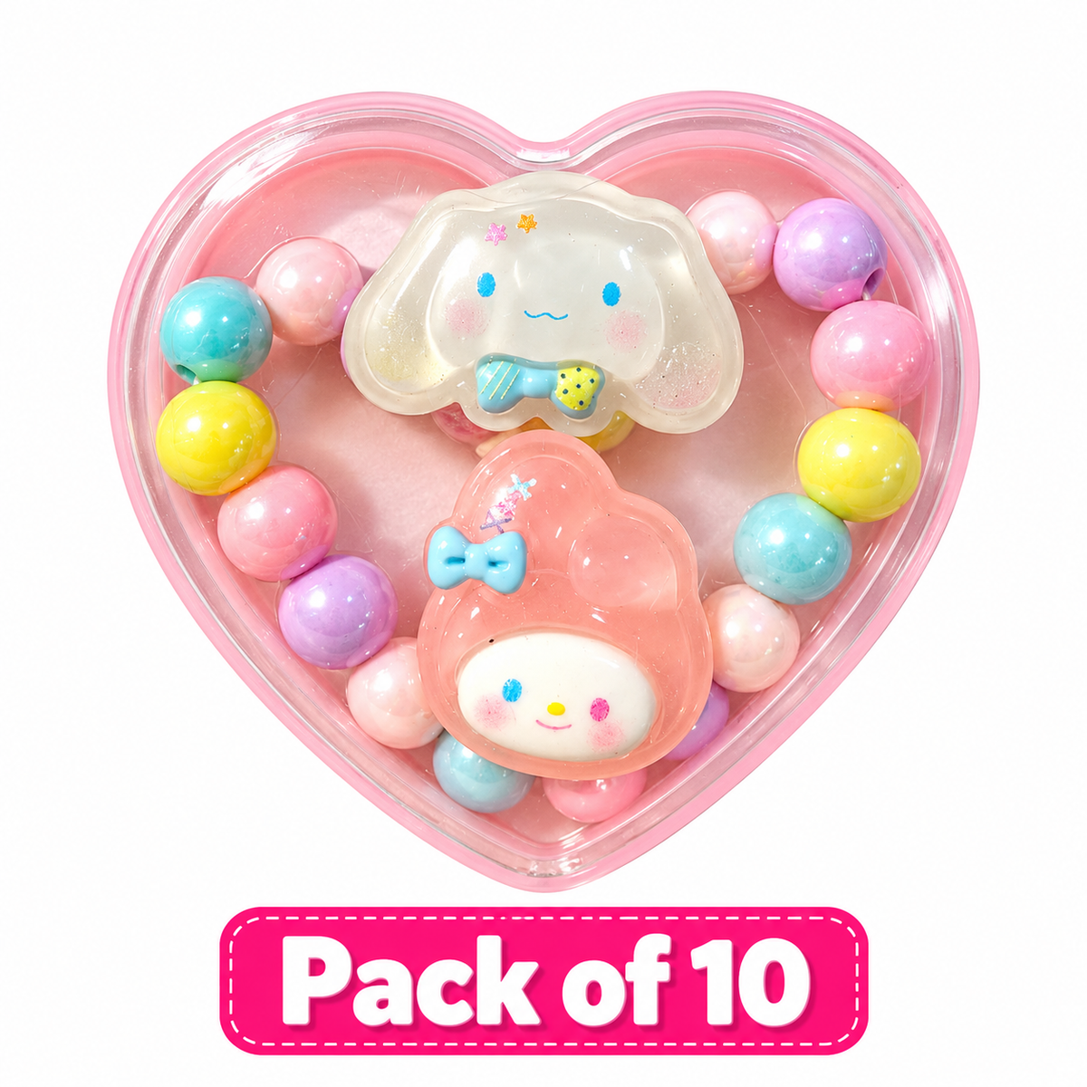 Cute pastel charm set with heart-shaped organiser – pack of 10