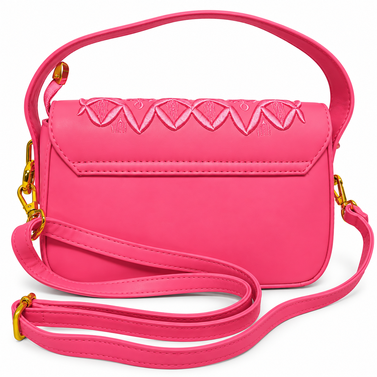 Hot Pink Embroidered Sling & Hand Bag for Women with Detachable Strap