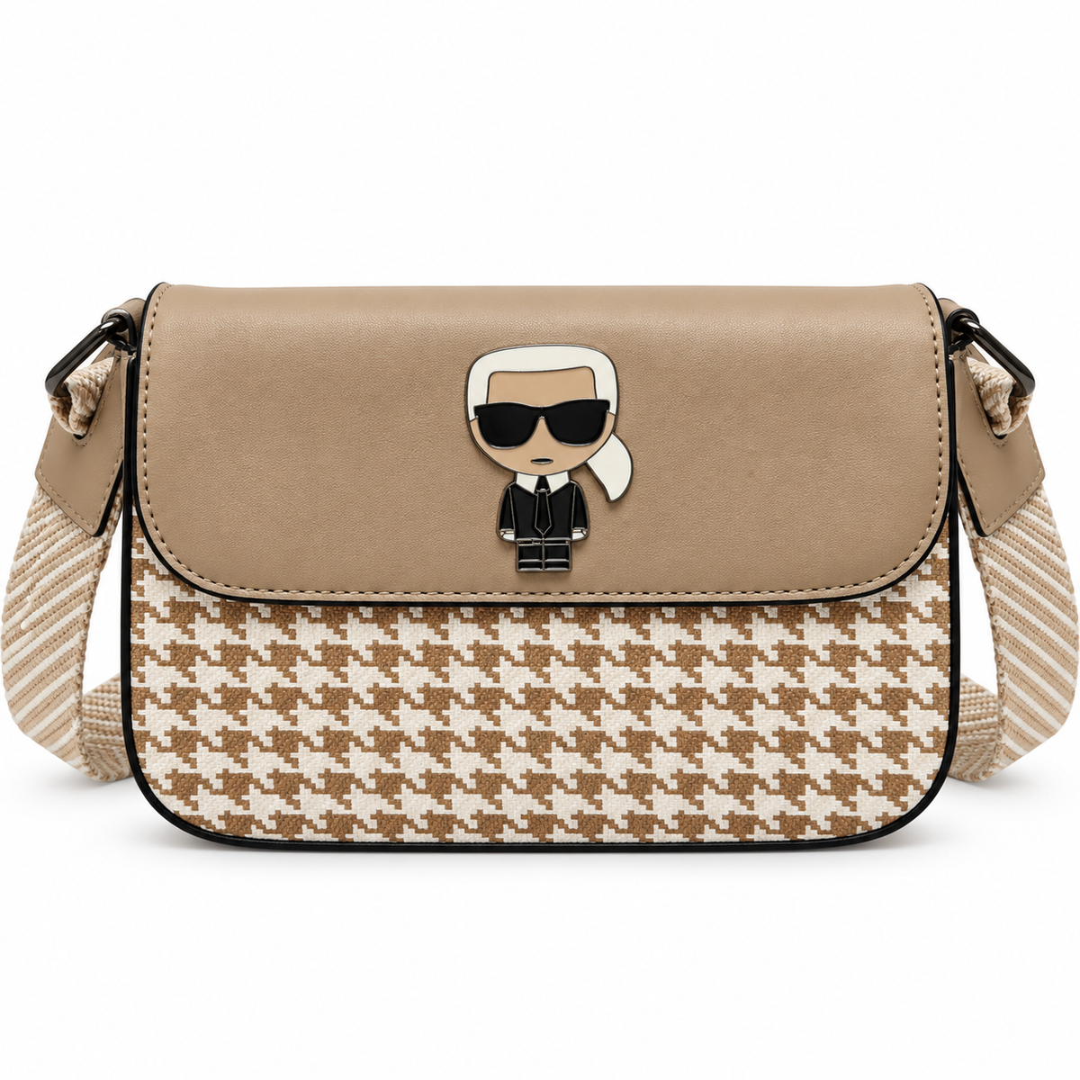 karl inspired houndstooth pattern sling handbag