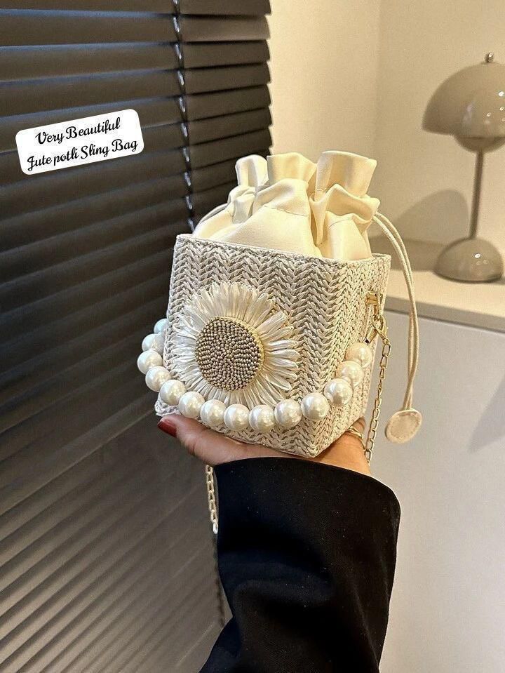 Cute floral Sunflower Pearl Potli Sling / Handbag