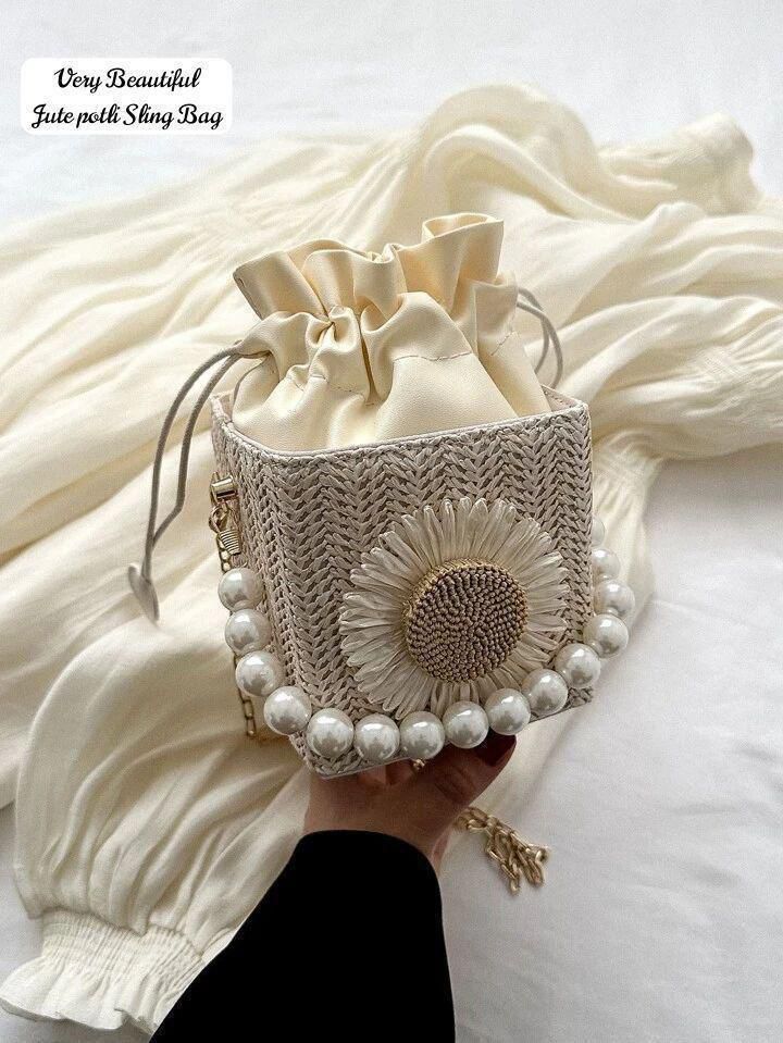 Cute floral Sunflower Pearl Potli Sling / Handbag