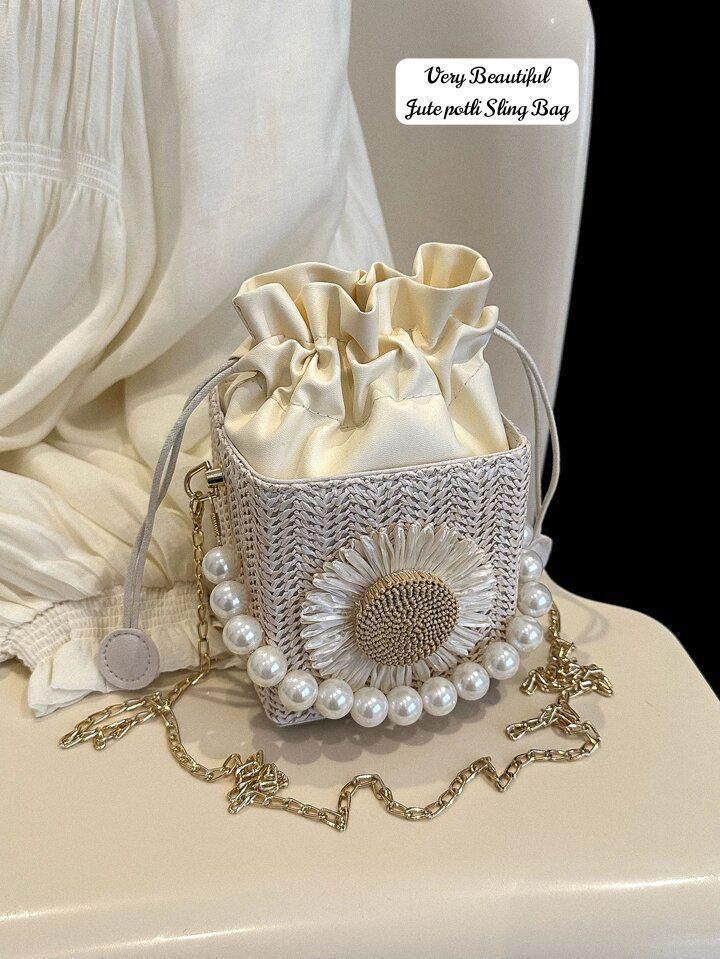 Cute floral Sunflower Pearl Potli Sling / Handbag