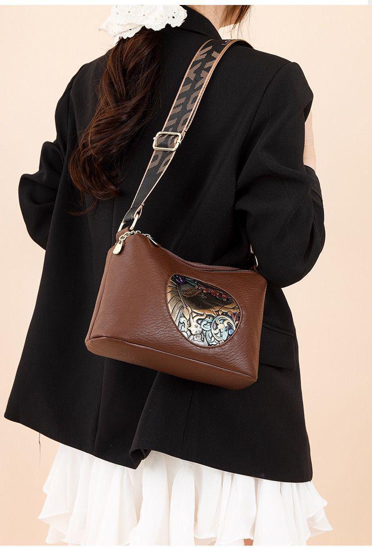 Premium Leather Look 3 Partition Elephant Print Sling & Shoulder Bag for Women