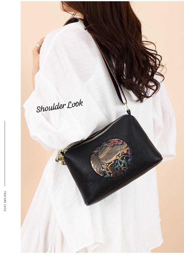 Premium Leather Look 3 Partition Elephant Print Sling & Shoulder Bag for Women
