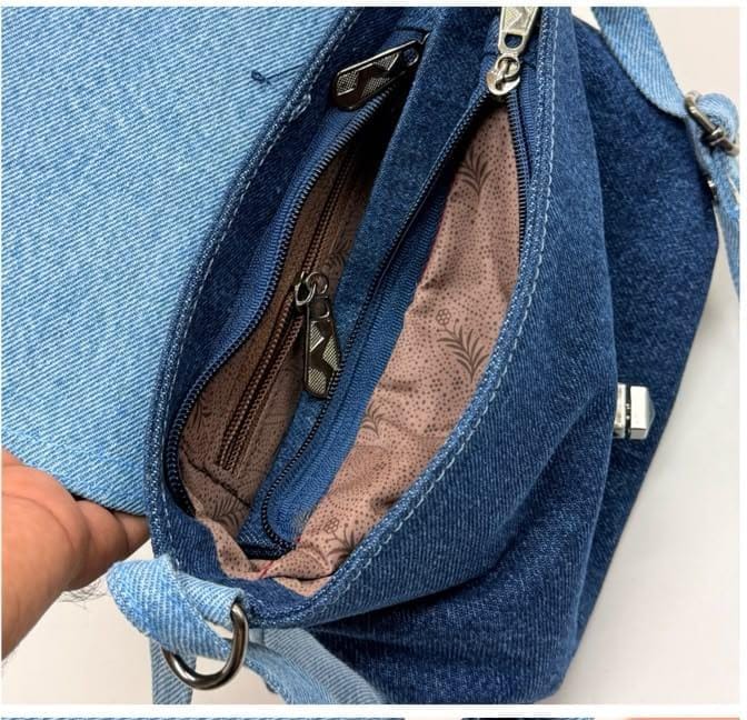 Denim Floral Crossbody Sling Bag For Women | Dual Zip Casual Handbag