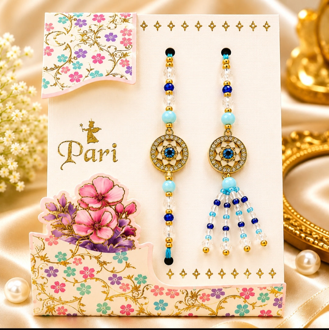 Premium AD Lumba Rakhi Set for Bhai Bhabhi | Heavy Metal Charm | Designer Pearl Rakhi