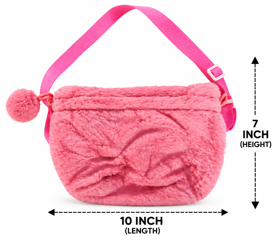 Cute Pig Soft Plush Sling Bag for Girls | Fluffy Furry Shoulder Bag | Adjustable Strap | Cute Animal Design