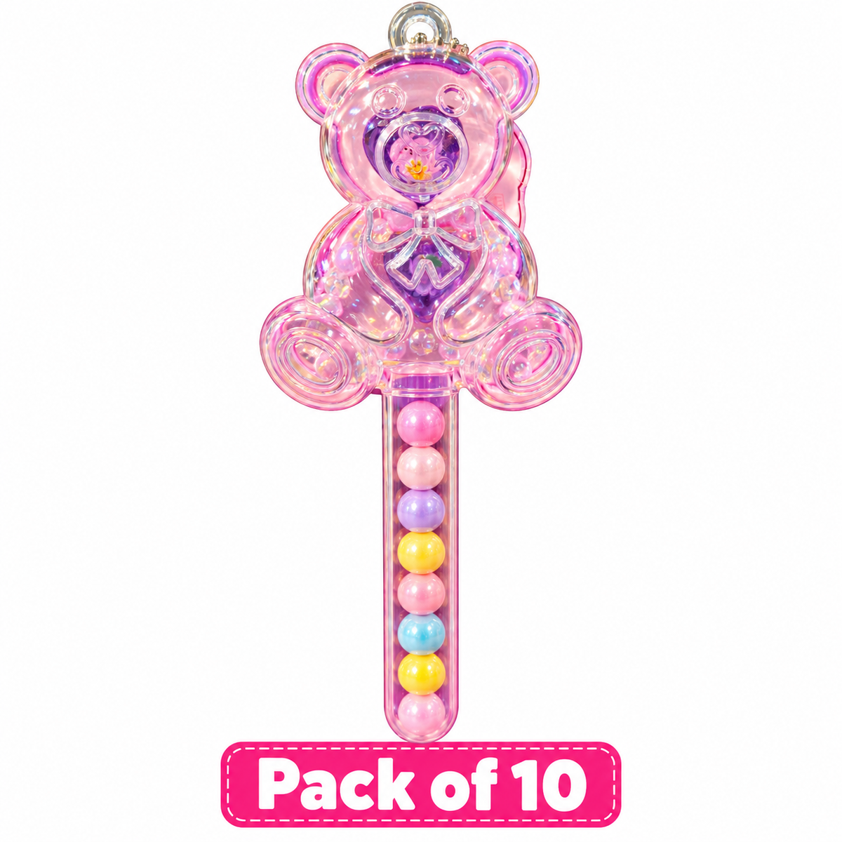 Cute pink teddy bear bead rattle toy – pack of 10