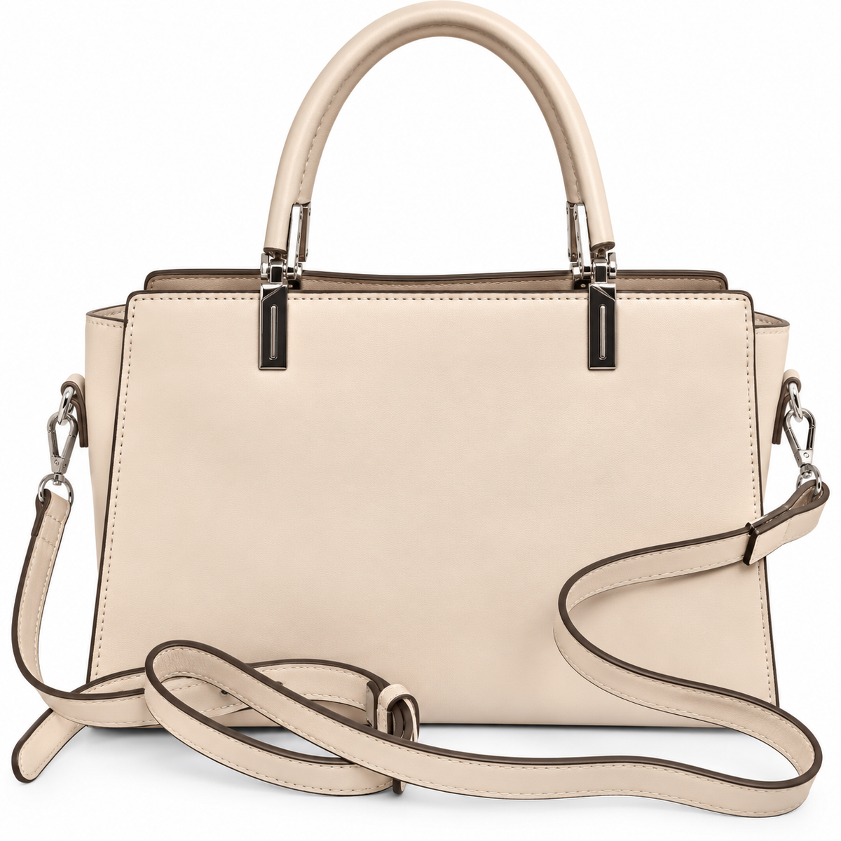 Elegant Cream Structured Handbag for Women – 2 Zip Compartments