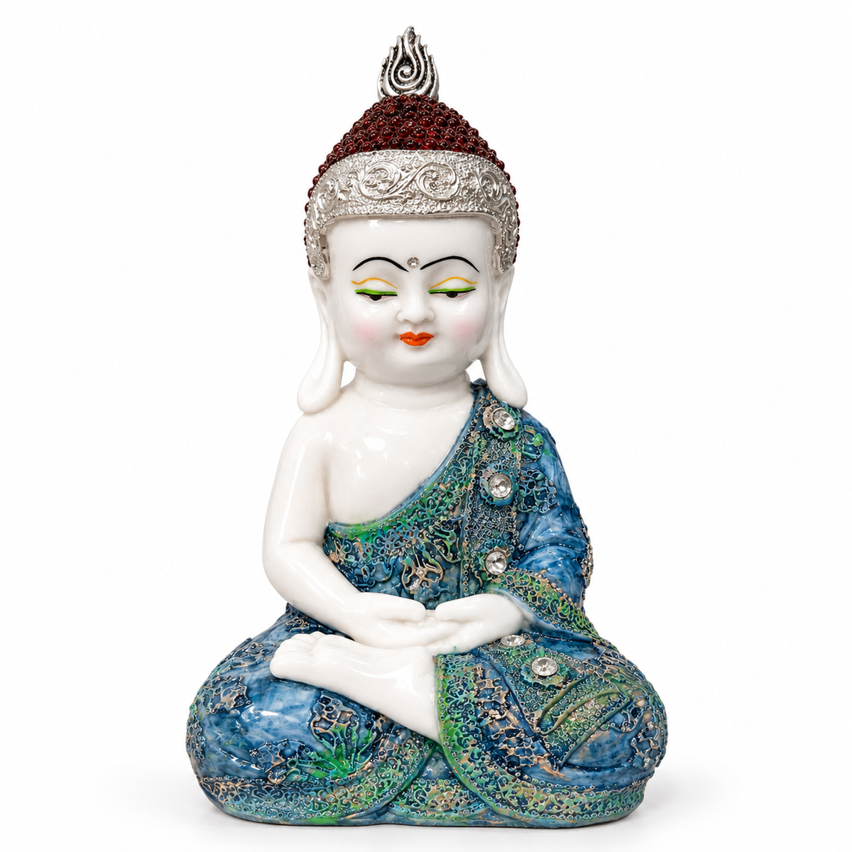Set of 3 ornate jeweled buddha showpieces - luxury artistic home decor showpiece for living room, office, study and tabletop decoration