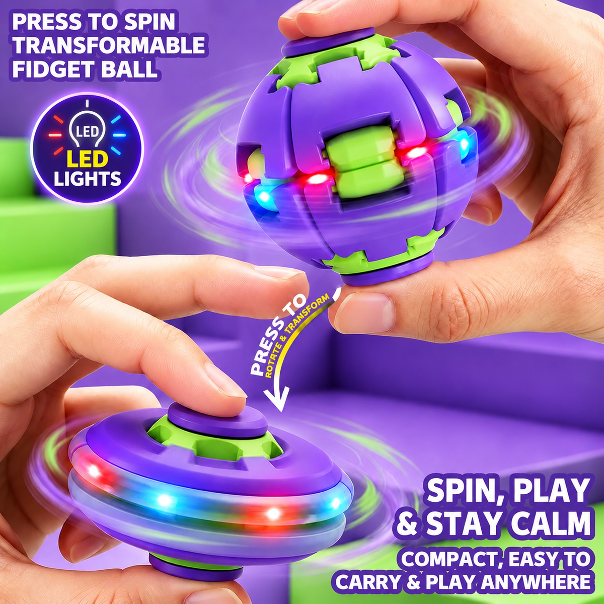 Transformable Fidget Spinner Ball Toy – Press, Transform & Spin Stress Relief