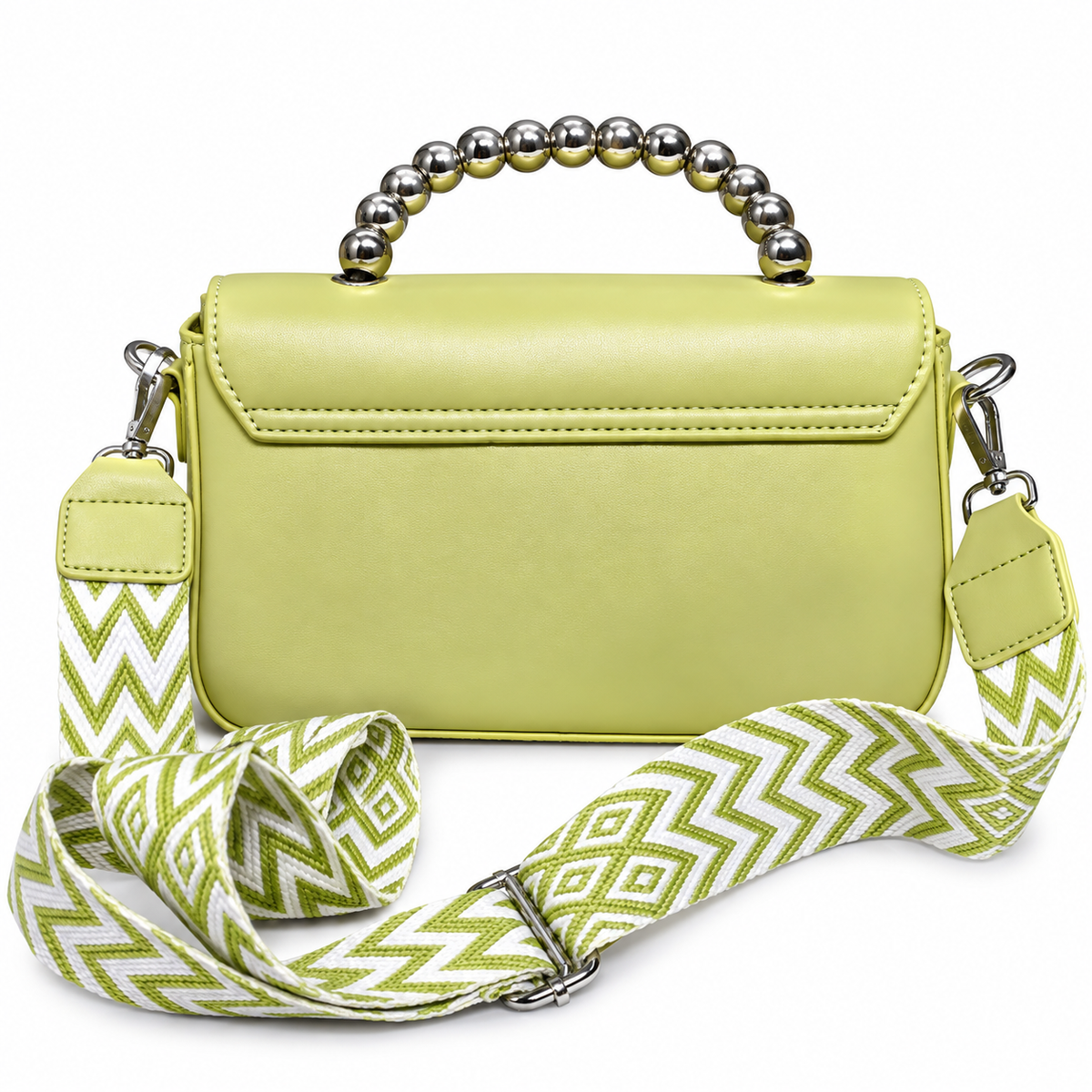 Premium Lime Green Beaded Handle Sling Bag for Women | Detachable Strap Party Wear Handbag
