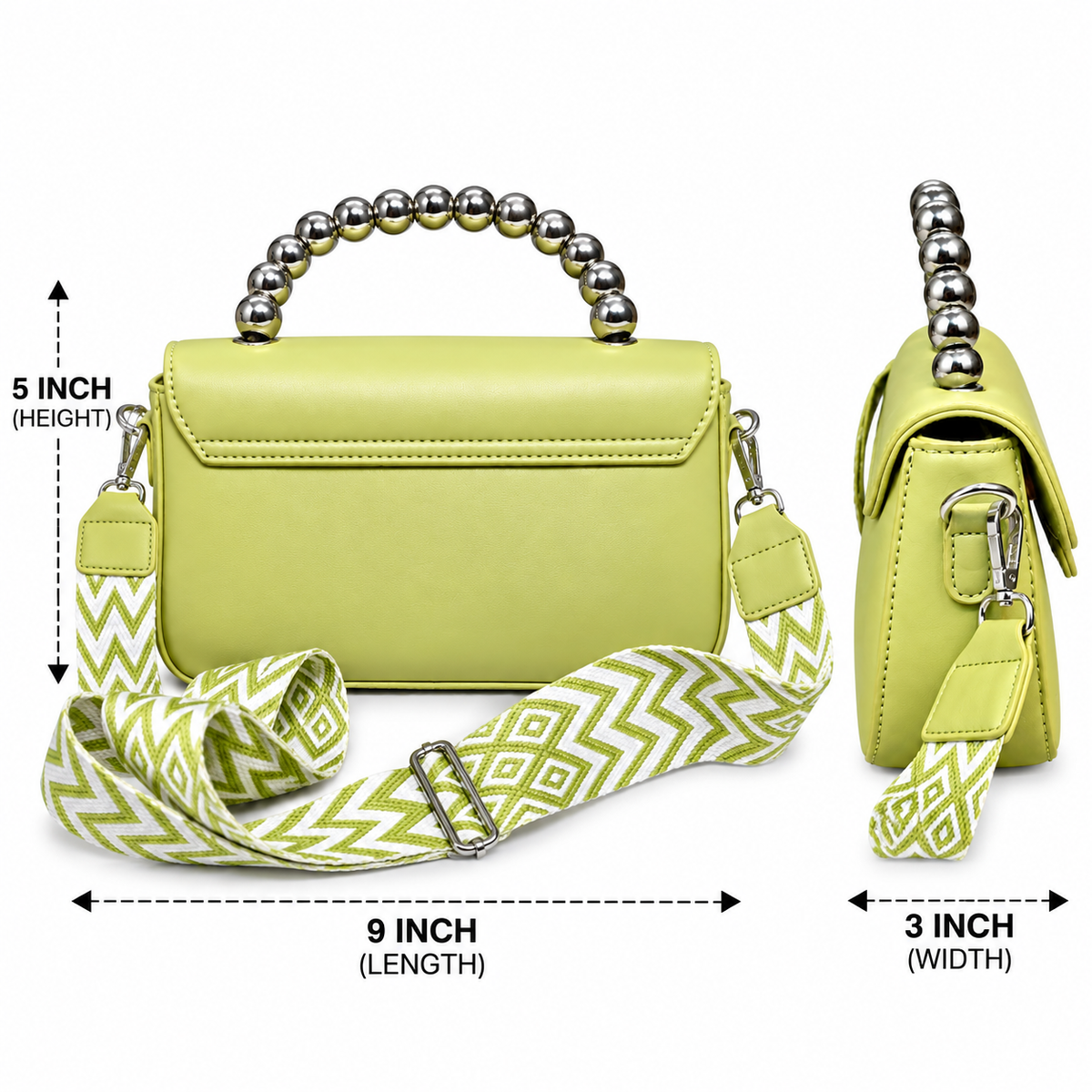 Premium Lime Green Beaded Handle Sling Bag for Women | Detachable Strap Party Wear Handbag