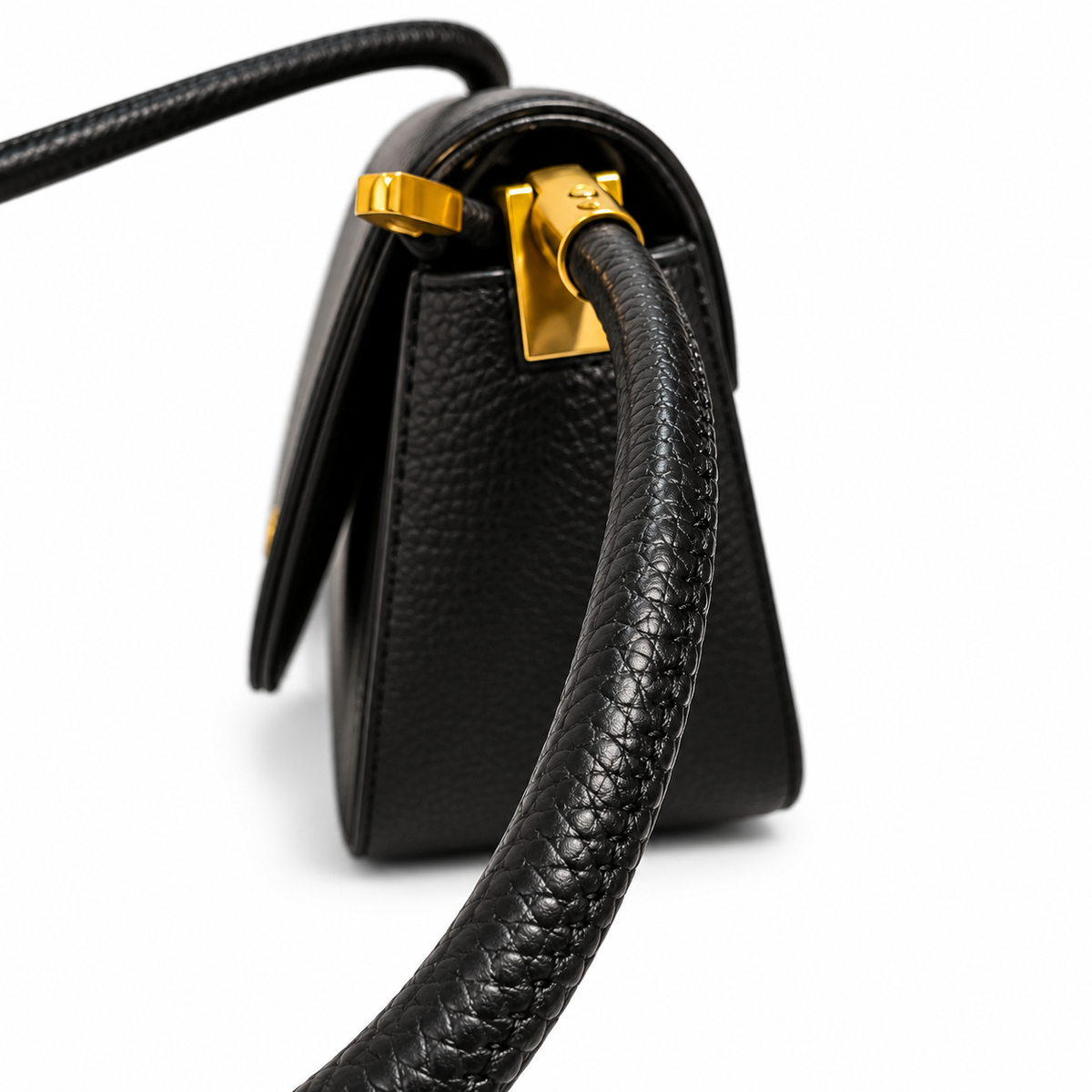 Black baguette party sling handbag with gold clasp