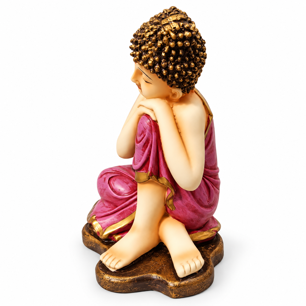 Serene pink robed buddha figurine with golden accents - luxury artistic home decor showpiece for living room, office, study and tabletop decoration