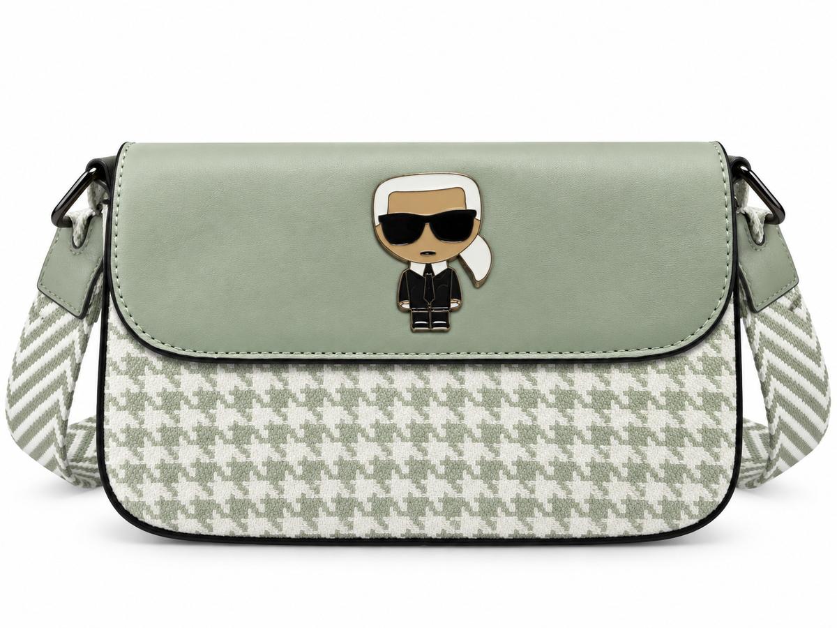 karl inspired houndstooth pattern sling handbag
