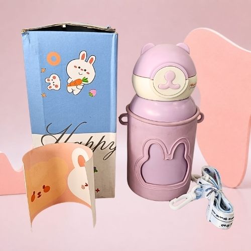 Baby Bear Kids Insulated Water Bottle 500ml | Leak-Proof Straw Sipper with Silicone Cover & Carry Strap