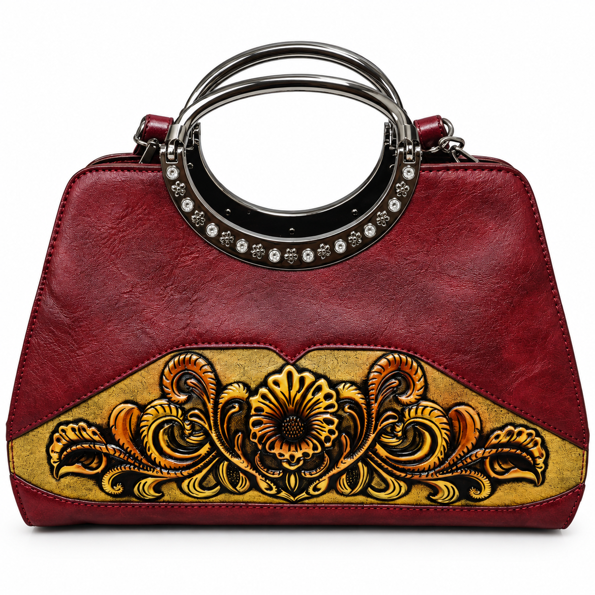 Elegant Burgundy Ring Handle / Sling and Detachable Strap