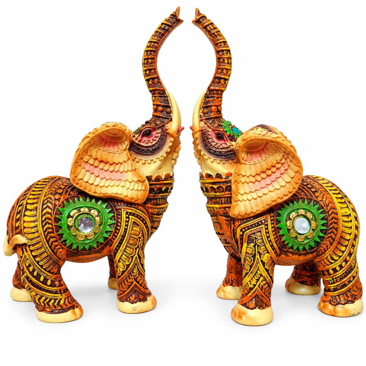 ornate twin elephant figurines – luxury artistic home decor showpiece for living room, office, study and tabletop decoration