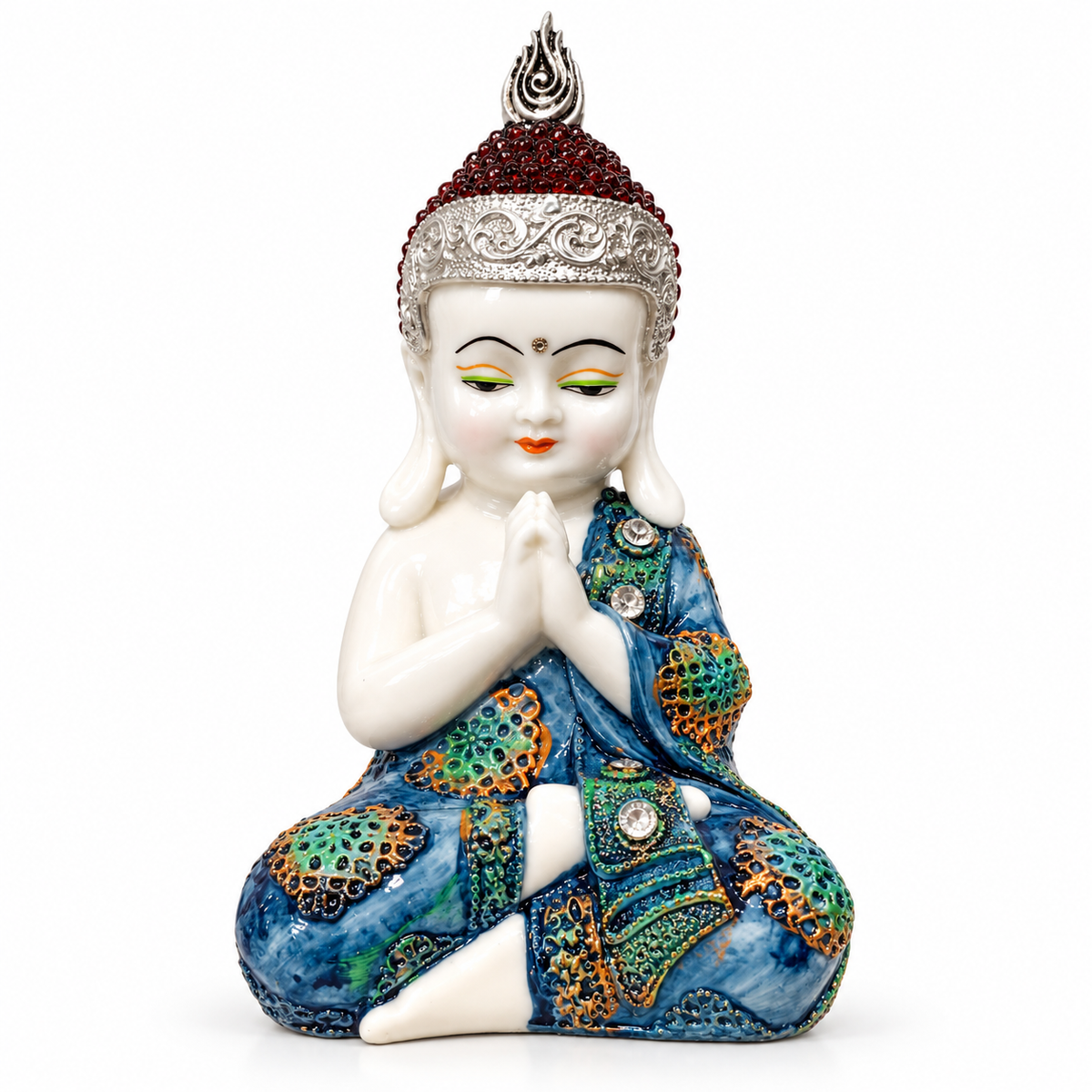 Set of 3 ornate jeweled buddha showpieces - luxury artistic home decor showpiece for living room, office, study and tabletop decoration