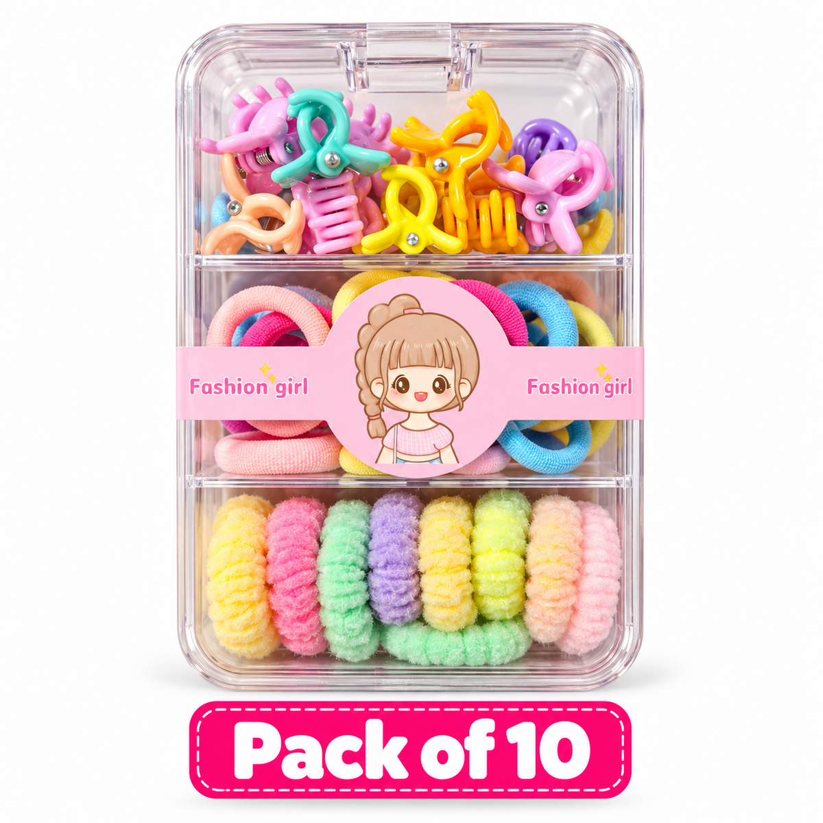 Pastel fashion girl hair accessories set – pack of 10