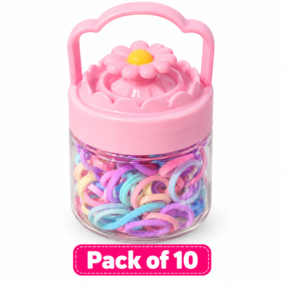 navratri special colourful hair ties with flower jar – pack of 10