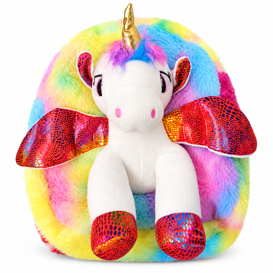Rainbow Plush Unicorn Backpack for Girls – Soft Furry School & Travel Bag