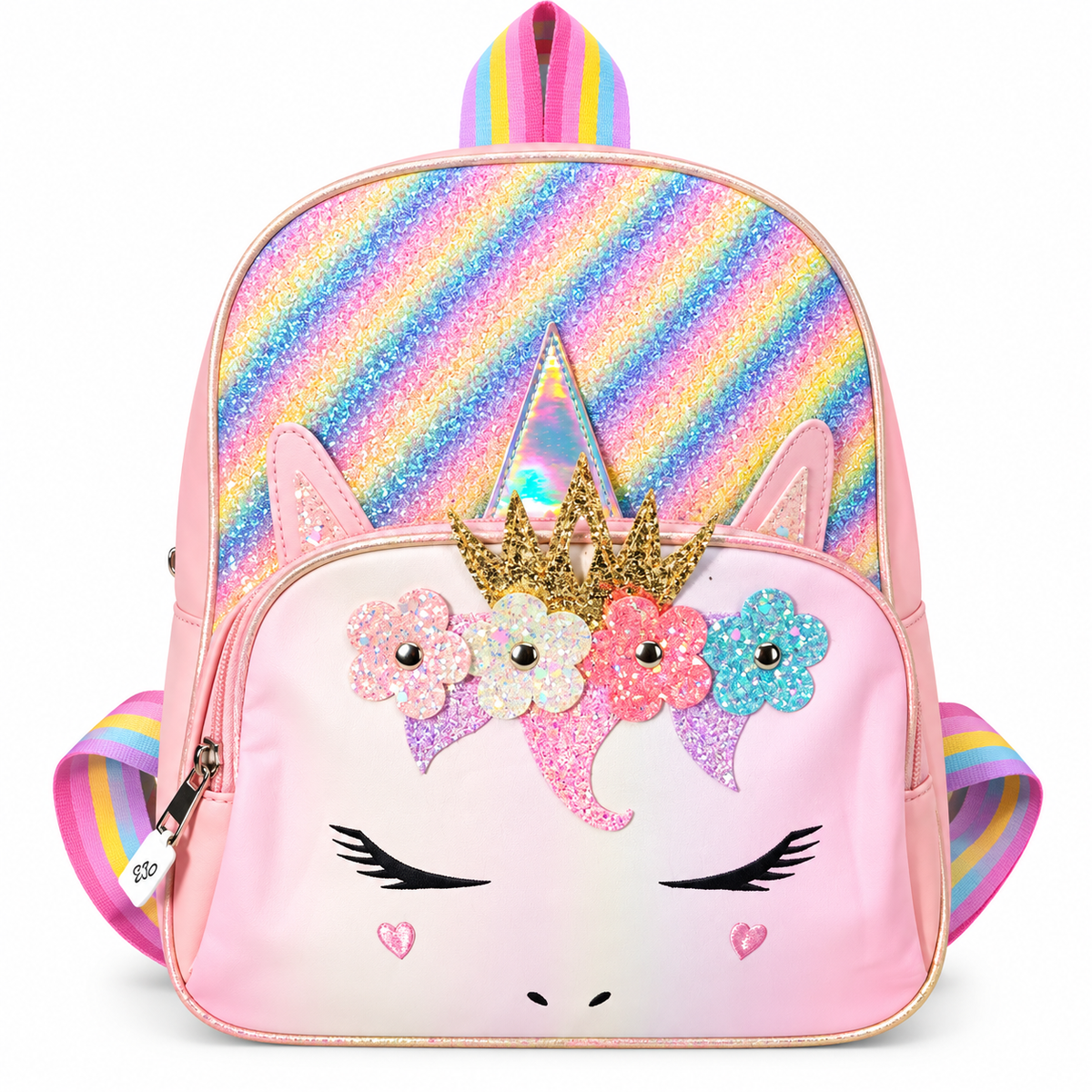 Girls Kids Backpack with Glitter Rainbow & Heart Design | Stylish School Bag | 1 Zipper Backpack