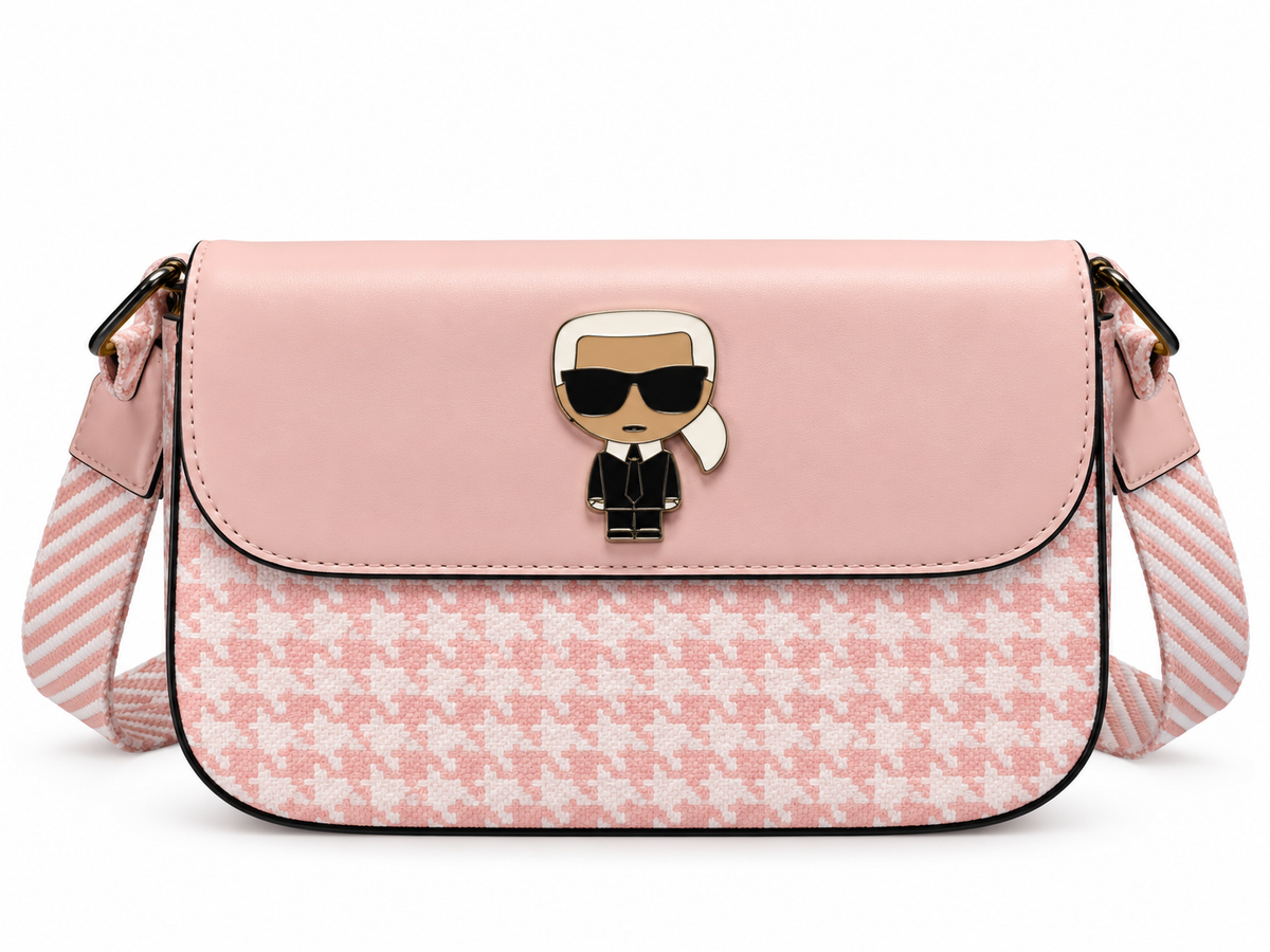 karl inspired houndstooth pattern sling handbag