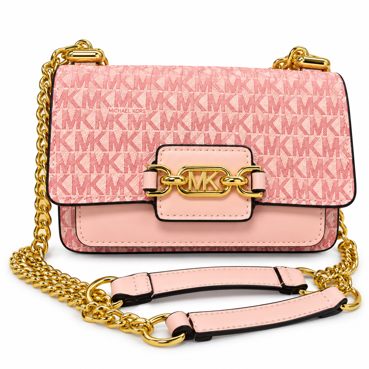 Stylish Pink Monogram Crossbody Sling Bag with Heavy Gold Chain Strap