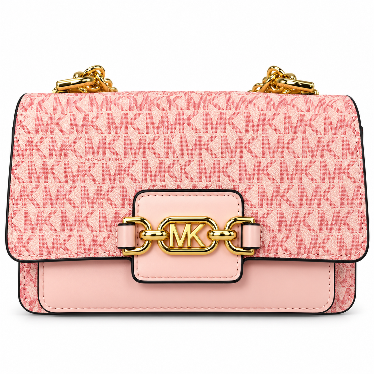 Stylish Pink Monogram Crossbody Sling Bag with Heavy Gold Chain Strap