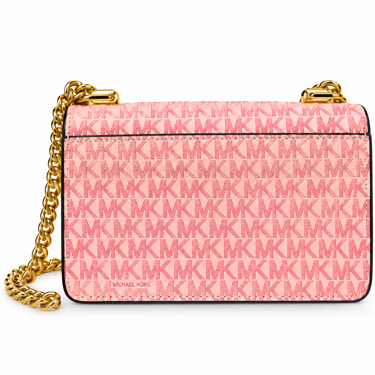 Stylish Pink Monogram Crossbody Sling Bag with Heavy Gold Chain Strap