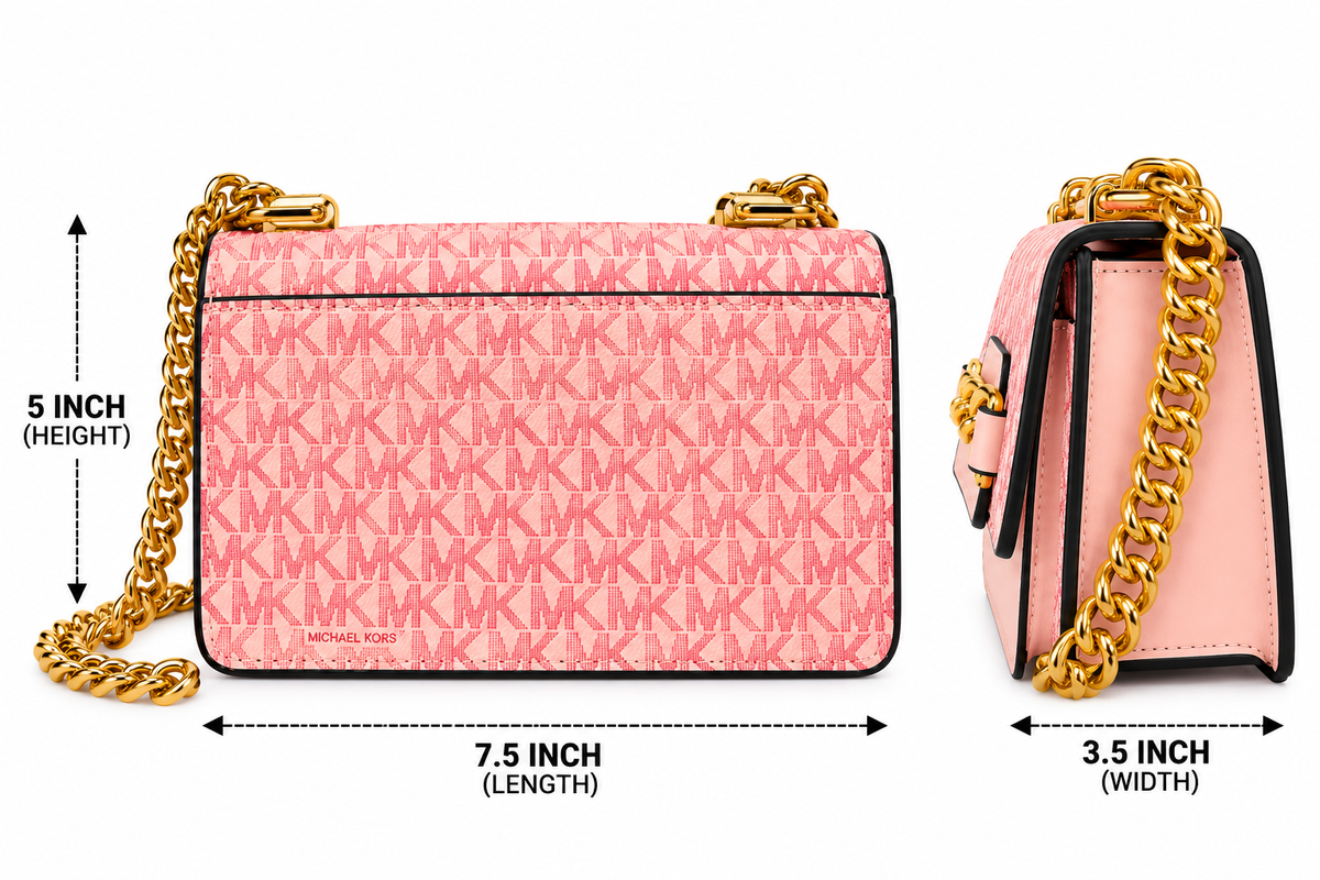 Stylish Pink Monogram Crossbody Sling Bag with Heavy Gold Chain Strap