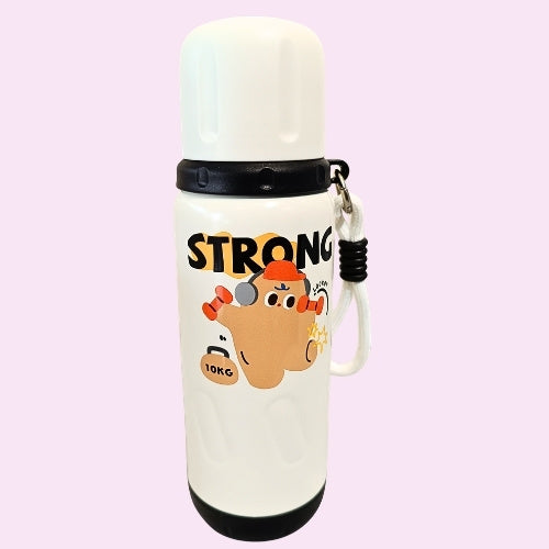 Kids Insulated Water Bottle with Cup | Cute Cartoon Design | Leak Proof | Carry Strap