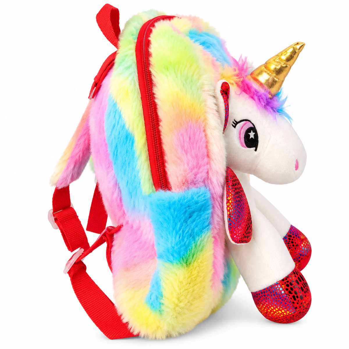 Rainbow Plush Unicorn Backpack for Girls – Soft Furry School & Travel Bag