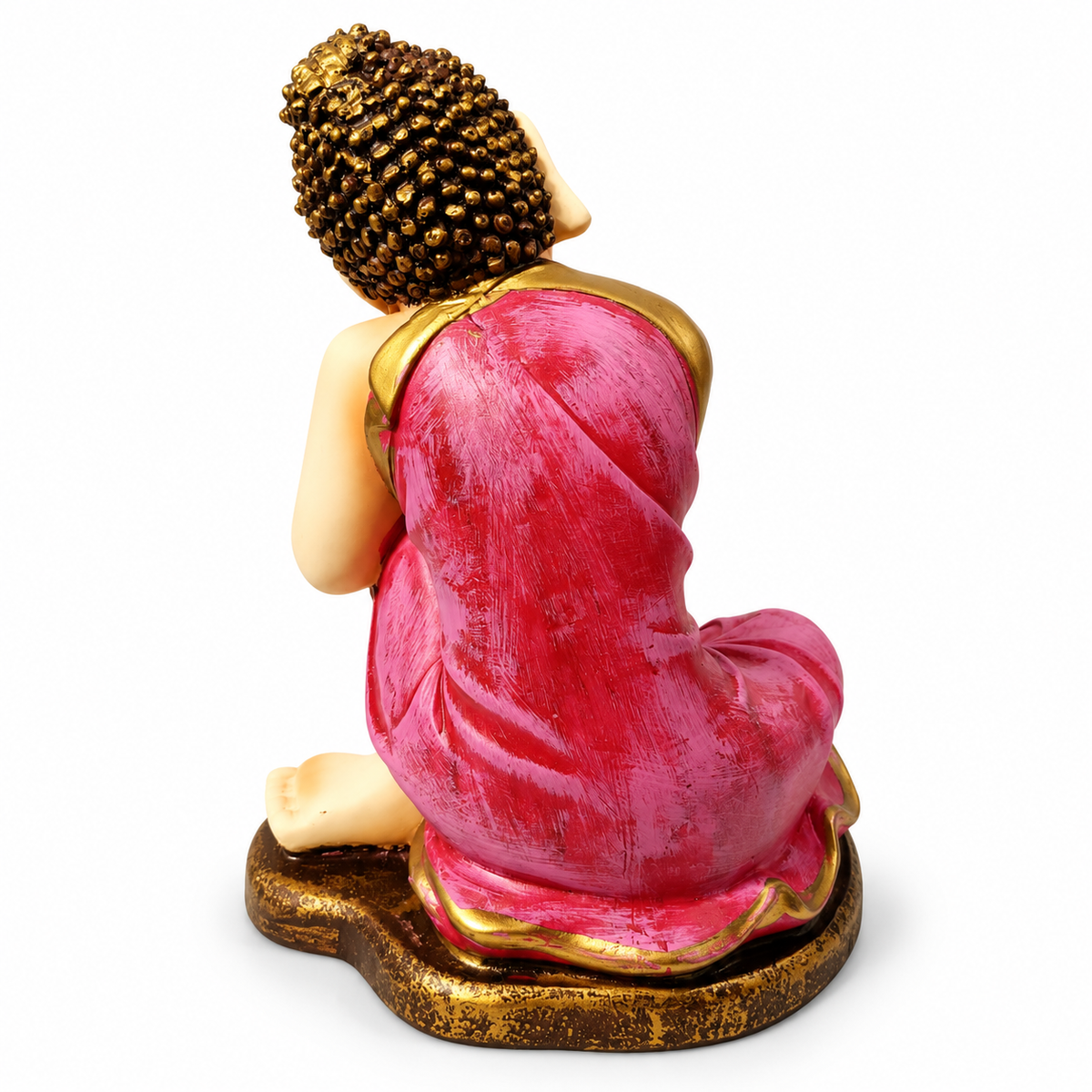 Serene pink robed buddha figurine with golden accents - luxury artistic home decor showpiece for living room, office, study and tabletop decoration