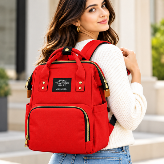 Living Traveling Red Canvas Backpack With Multiple Storage Compartments